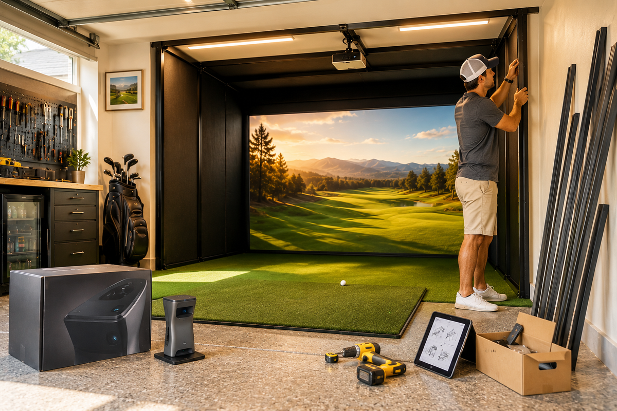 Customer demonstrating the DIY process for golf simulator - Sim Nation Golf