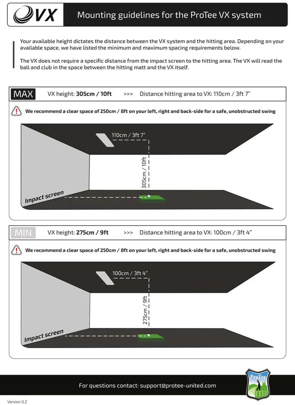Mounting guidelines for the ProTee VX system with text and diagrams.