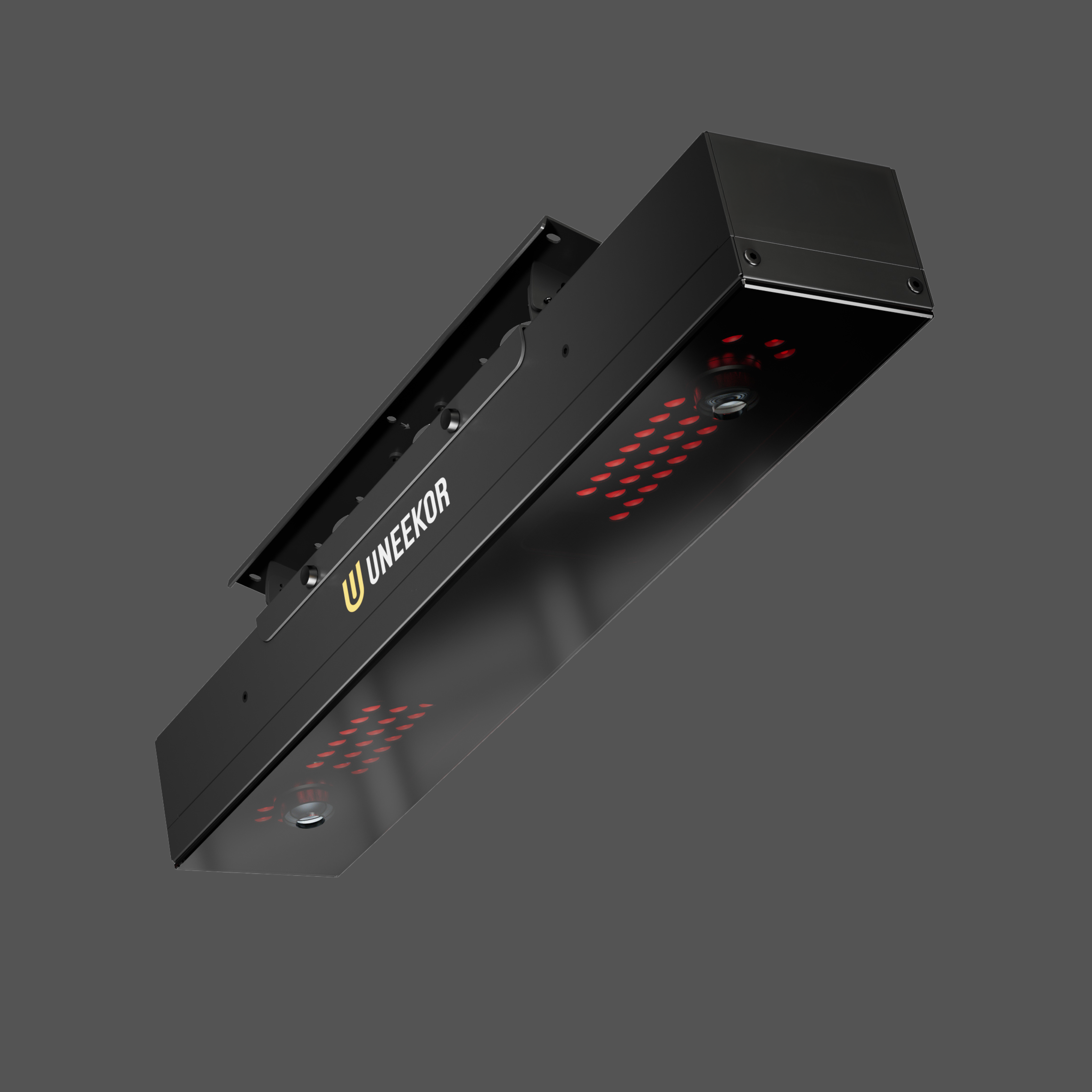 Black launch monitor with 'UNEEKOR' branding on a dark gray background